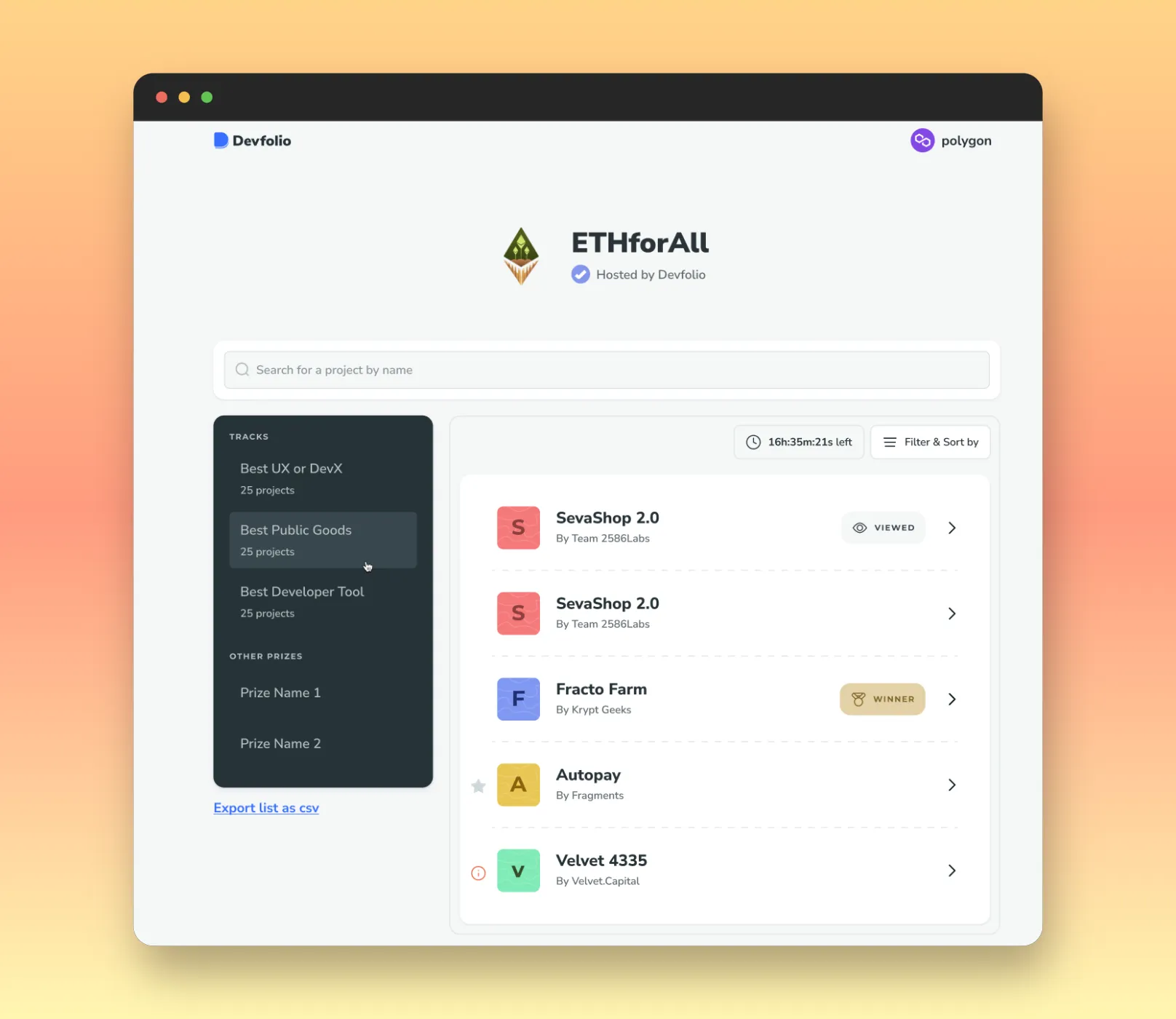 Search projects by name or track